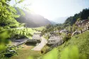 Blick auf die Dolomiten vom Campingplatz Zögghof in Südtirol