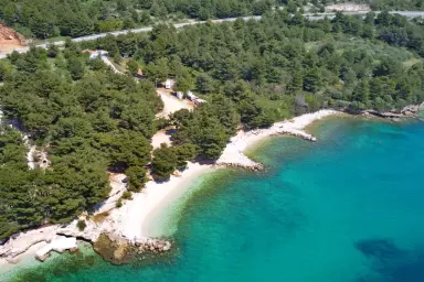 Overview of the sea view pine forest of Camp Male Ciste in Croatia