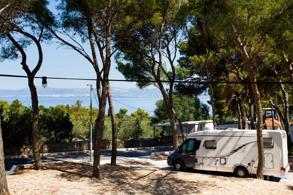 View of pitches overlooking the sea at Camp Waterman Beach Village in Croatia