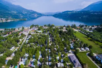 view of the caldonazzo lake from the camping al pescatore in Trentino