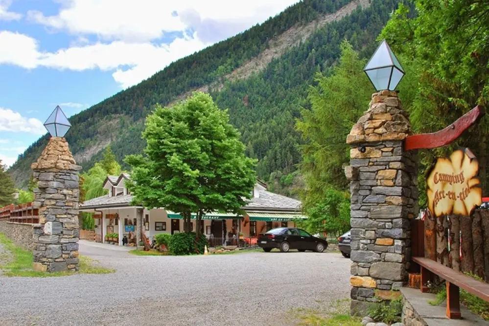 View of the entrance to Camping Arc En Ciel in the Aosta Valley
