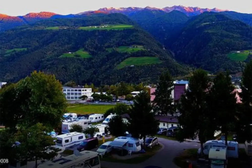 view of the Dolomites from the camping Adler in the Upper Venosta Valley in South Tyrol