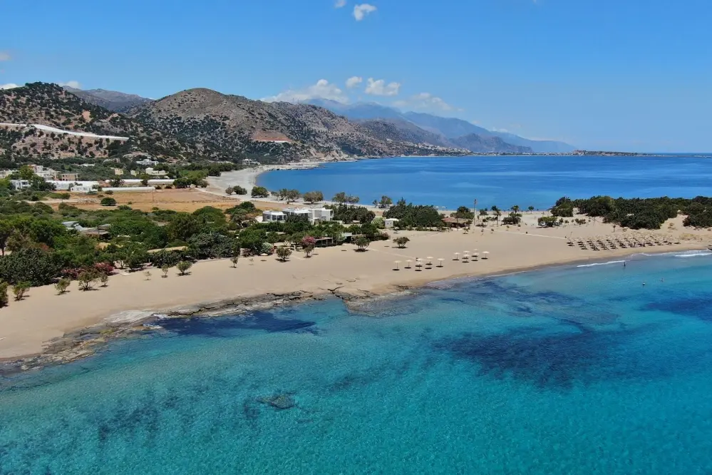 View of the beach of Camping Grammeno on the island of Crete, Greece