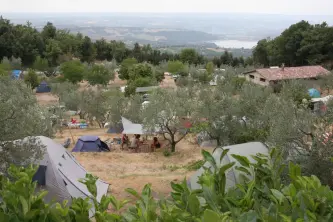 Panoramic view of Lake Corbara from Camping Il Falcone in Umbria