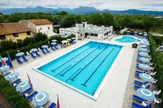 Swimming pool area of the La Pineta campsite in Viareggio