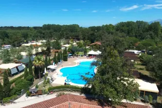 Camping Paradiso seen from above with swimming pool