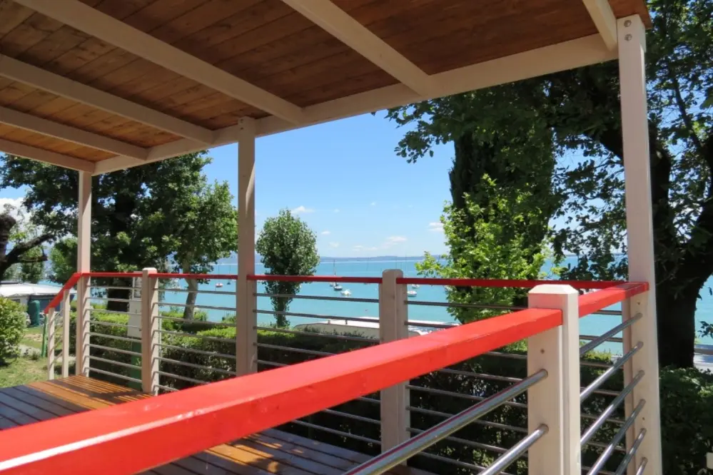 View of Lake Garda from the mobile homes of Camping Rolli in Lombardy