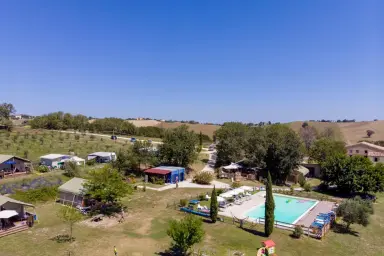 view of the camping Tenuta Tredici Ulivi with swimming pool in the countryside of Senigallia in the Marche region