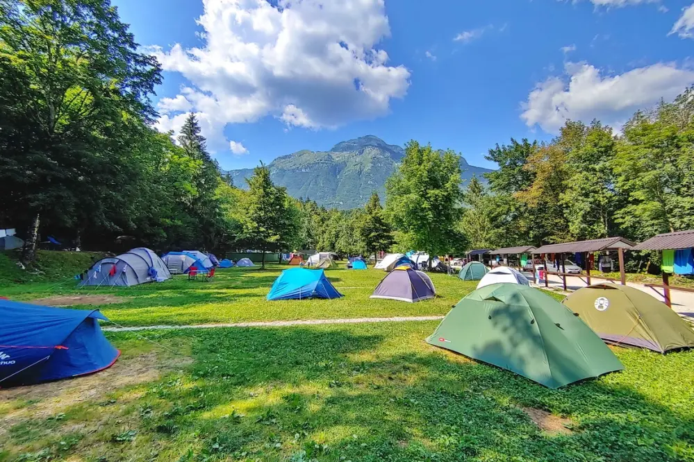 Pitches with views of the mountains of Kamp Vodenca in Slovenia