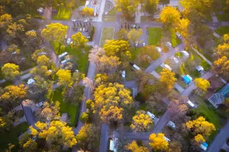 Top view of Lisboa Camping in Portugal surrounded by greenery