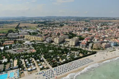 panoramic view of the beach and the Villaggio Le Mimose in Porto Sant'Elpidio in the Marche region