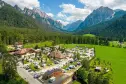 vista panoramica delle dolomiti dal camping al plan dolomites in alto adige