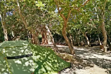 Staanplaatsen ondergedompeld in de mediterrane vegetatie van Kreta, Griekenland